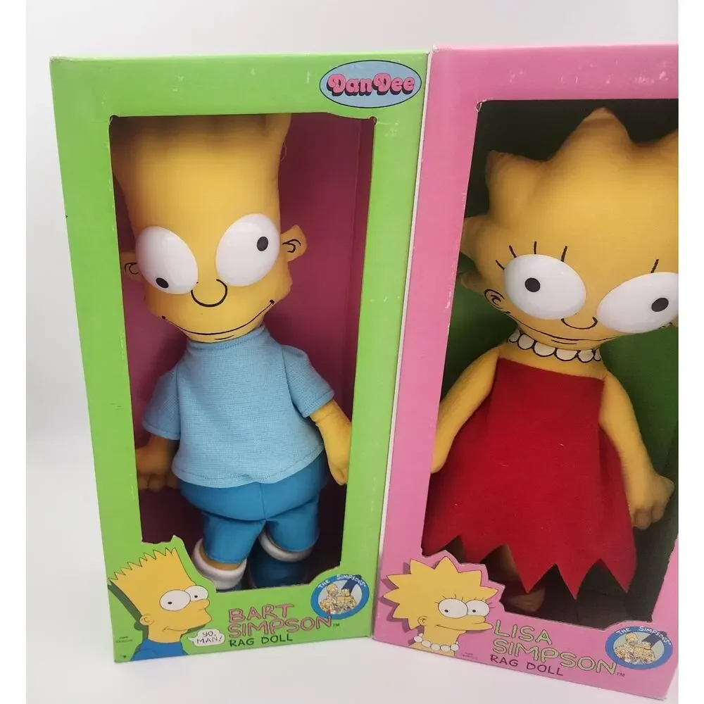 Vintage Bart Simpson & Lisa Simpson Rag Dolls Dan Dee Plush Figure The Simpsons